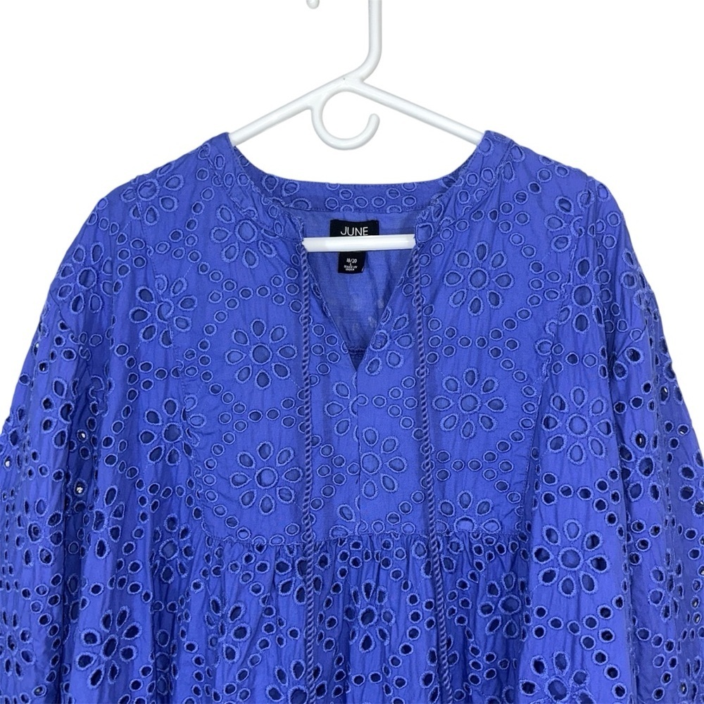 June + Vie Purple Plus Size Boardwalk Eyelet Shirtdress - Picture 5 of 10